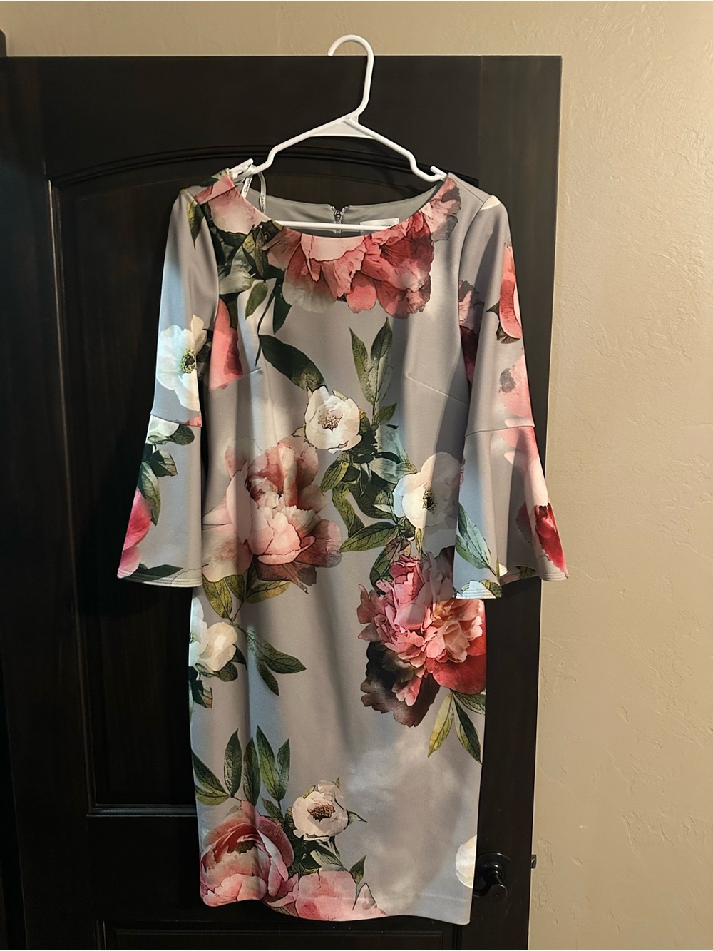 Calvin Klein Gray Midi Dress with Pink Floral Print
